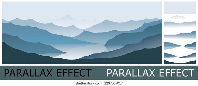 Mountains silhouette landscape. Image from layers for overlay with parallax effect. Mount range Scenery. Skyline panorama Horizon. Beautiful view. Vector