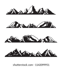 Mountains Silhouette Landscape in Panoramic Illustration Set