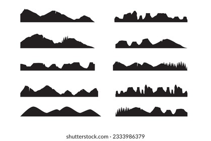 Mountains silhouette and on white background. Vector set of outdoor design elements.