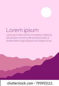 Mountains silhouette with sun template with place for text. Vector illustration