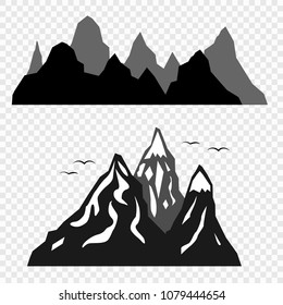 The mountains and the silhouettes of birds isolated on a transparent background. Vector elements for your design.