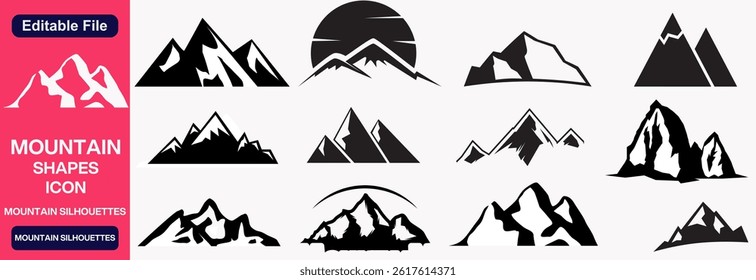 Mountains silhouettes and icon set. mountain icons set