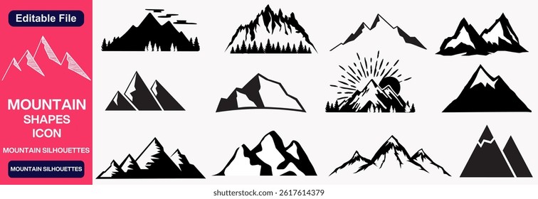 Mountains silhouettes and icon set. mountain icons set