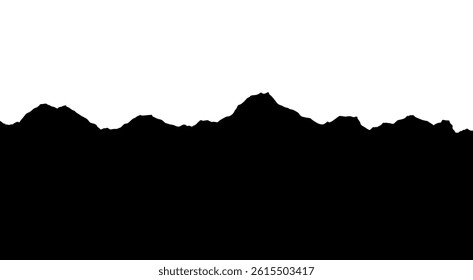 Mountains silhouettes landscape background. Rocky panorama with mountains skyline and pine tree forest. Scenery with slopes, vector cartoon illustration