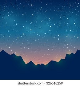 Mountains silhouettes on starry background