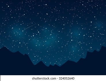 Mountains silhouettes on starry sky background