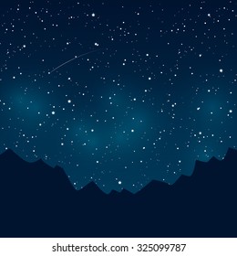 Mountains silhouettes on starry sky background