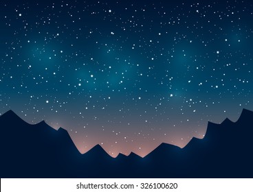 Mountains silhouettes on starry sky background