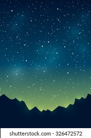 Mountains silhouettes on starry sky background