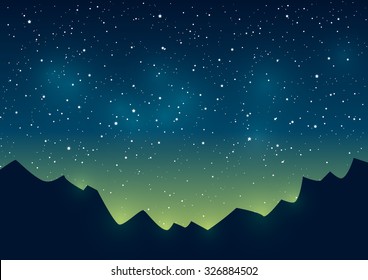 Mountains silhouettes on starry sky background