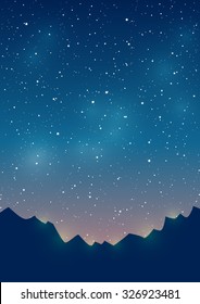 Mountains silhouettes on starry sky background