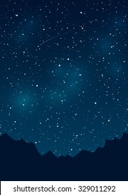 Mountains silhouettes on starry sky background