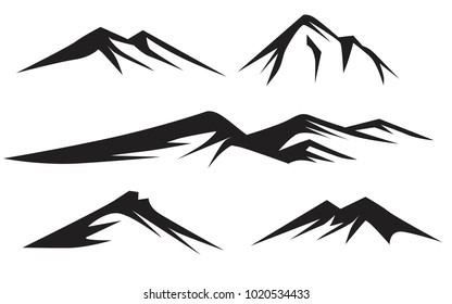 Mountains silhouettes on the white background. Vector set of outdoor design elements. 