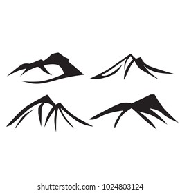 Mountains silhouettes on the white background. Vector set of outdoor design elements.