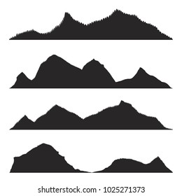 Mountains silhouettes on the white background.set of hand drawn landscape with silhouette mountain peaks.