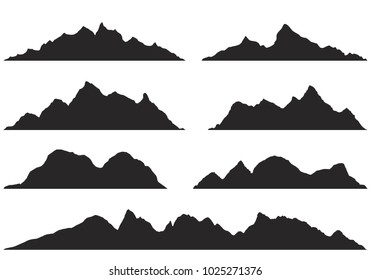 Mountains silhouettes on the white background.set of hand drawn landscape with silhouette mountain peaks.