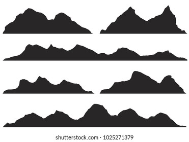 Mountains silhouettes on the white background.set of hand drawn landscape with silhouette mountain peaks.