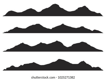 Mountains silhouettes on the white background.set of hand drawn landscape with silhouette mountain peaks.