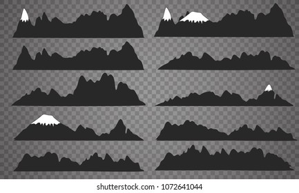 Mountains silhouettes on the white background. Vector set of outdoor design elements.