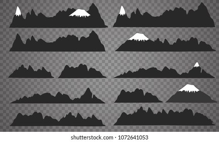 Mountains silhouettes on the white background. Vector set of outdoor design elements.