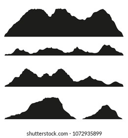 Mountains silhouettes on the white background. Set of elements. Vector illustration. 