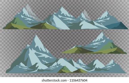 Mountains silhouettes on the white background. Vector set of outdoor design elements.