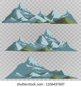Mountains silhouettes on the white background. Vector set of outdoor design elements.