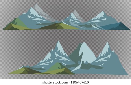 Mountains silhouettes on the white background. Vector set of outdoor design elements.