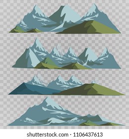 Mountains silhouettes on the white background. Vector set of outdoor design elements.