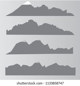 Mountains silhouettes on the white background. Vector set of outdoor design elements.