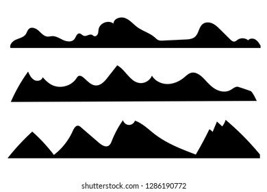 	
Mountains silhouettes on the white background. Wide semi-detailed panoramic silhouettes of highlands, mountains and rocky landscapes. Isolated Row of Mountains in Vector Illustration.