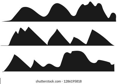 	
Mountains silhouettes on the white background. Wide semi-detailed panoramic silhouettes of highlands, mountains and rocky landscapes. Isolated Row of Mountains in Vector Illustration.