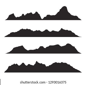 Mountains silhouettes on the white background. Vector set of outdoor design elements.
