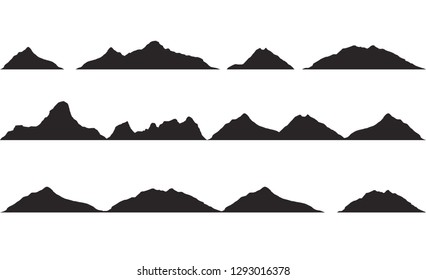 Mountains silhouettes on the white background. Vector set of outdoor design elements.