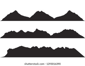 Mountains silhouettes on the white background. Vector set of outdoor design elements.