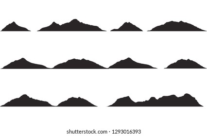 Mountains silhouettes on the white background. Vector set of outdoor design elements.