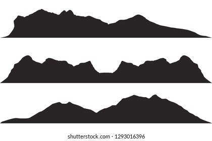 Mountains silhouettes on the white background. Vector set of outdoor design elements.