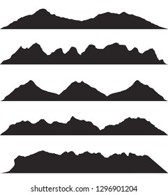 Mountains silhouettes on the white background. Vector set of outdoor design elements.