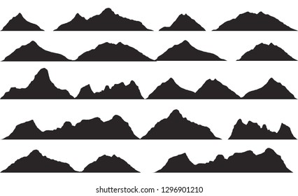 Mountains silhouettes on the white background. Vector set of outdoor design elements.