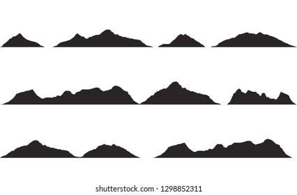 Mountains silhouettes on the white background. Vector set of outdoor design elements.