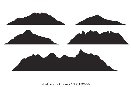 Mountains silhouettes on the white background. Vector set of outdoor design elements.