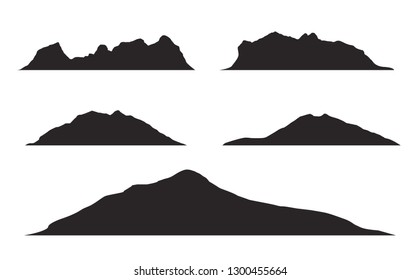 Mountains silhouettes on the white background. Vector set of outdoor design elements.