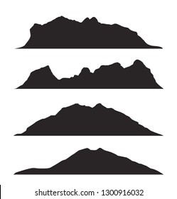 Mountains silhouettes on the white background. Vector set of outdoor design elements.