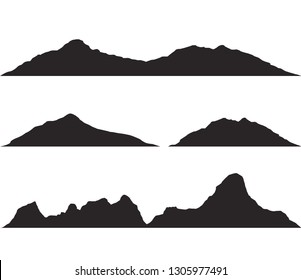 Mountains silhouettes on the white background. Vector set of outdoor design elements.