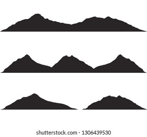 Mountains silhouettes on the white background. Vector set of outdoor design elements.