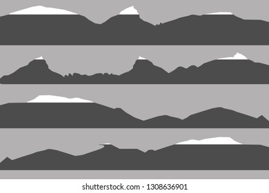 Mountains silhouettes on the white background. Vector set of outdoor design elements.