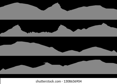 Mountains silhouettes on the white background. Vector set of outdoor design elements.