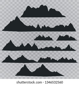 Mountains silhouettes on the white background. Vector set of outdoor design elements.