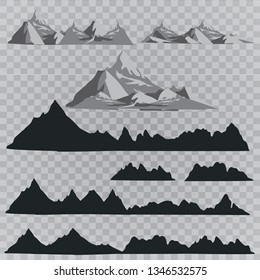 Mountains silhouettes on the white background. Vector set of outdoor design elements.