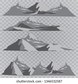 Mountains silhouettes on the white background. Vector set of outdoor design elements.